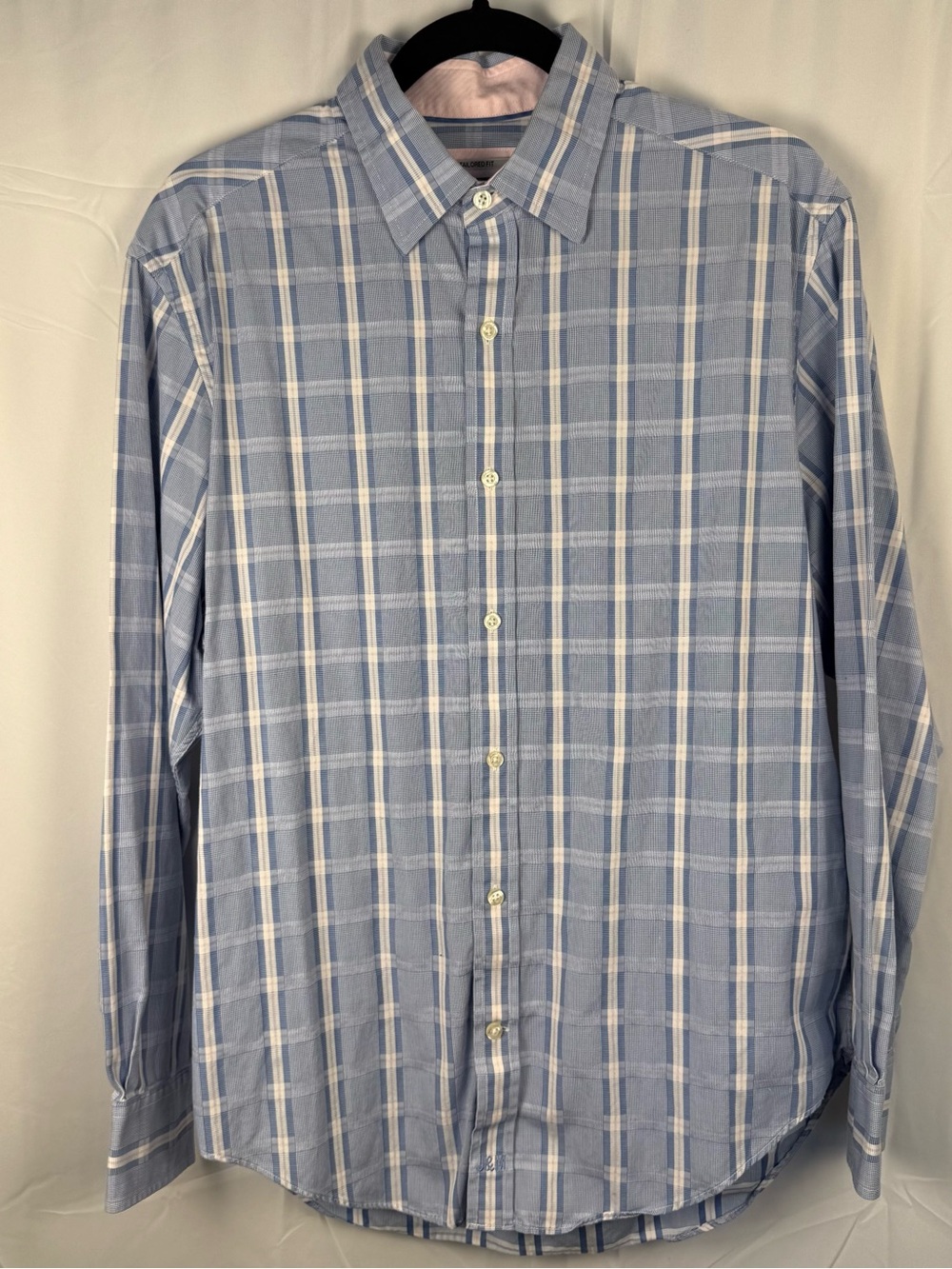 Johnston & Murphy Tailored Fit Blue Plaid Dress Shirt Men’s Medium